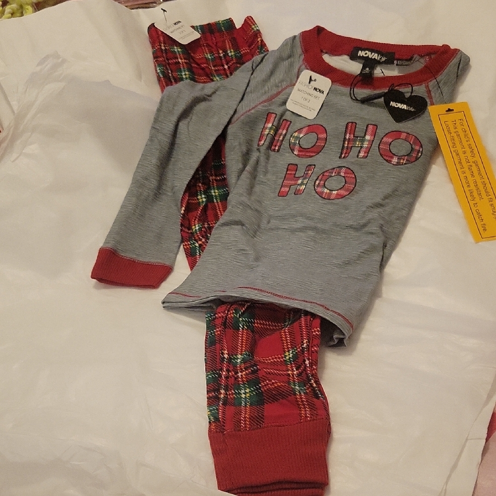 Fashion Nova Kids Festive Red and Gray Pajama Set